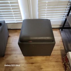 Vegan Faux Leather Lift-Top Storage Ottoman Pouf - Brown