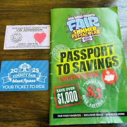 San Diego County Fair ticket with Passport book and 1 ride ticket