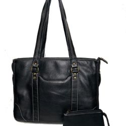 Franklin Covey Black Faux Leather 15" Briefcase Laptop Computer Tote Bag & Pouch