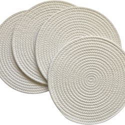 Round Placemats Washable Thick Cotton Absorbent 13 inch Round- Cream, 4pcs