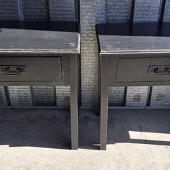 2 Black Side Tables With Drawer 