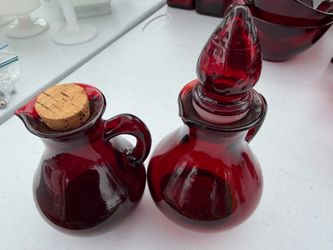 Vintage Two Avon Ruby Red Cruet Bottle