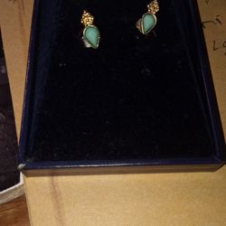 Vintage Gold 14 Karat Gold Jade Teardrop Pair With Diamonds And Sterling Silver Studs