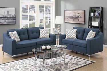 2 Piece Blue Sofa And Love Seat Set