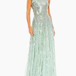 MAC DUGGAL Prom/Wedding/Bridesmaid Sequined One Shoulder Flutter Sleeve A Line Gown