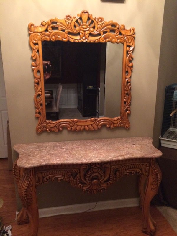 Antique marble entryway table w/ matching mirror