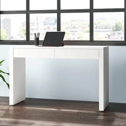 48 in. x 16 in. x 30 in. Modern Style Rectangular White High Gloss Lacquered Wood Desk with 2-Drawer Storage