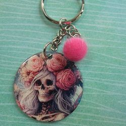 Floral Skull Keychain