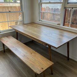 Mid-century Style Dining Table + Bench $900 