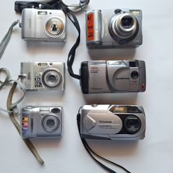 Vintage Digital Camera Lot of 6 – Nikon, Canon, Olympus, Fujifilm – For Parts/Repair