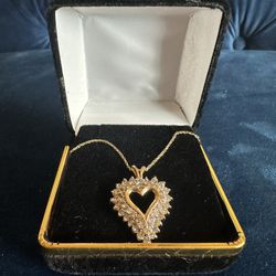 1.00 Ctw Diamond Heart Necklace On 14k Gold Chain