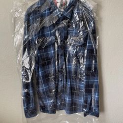 O'Neill Glacier Blue Plaid Blend Snap Front Flannel Shirt
