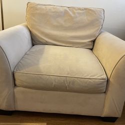 Pottery Barn Comfort Roll Grand Armchair And Ottoman Plush Performance Velvet Buckwheat