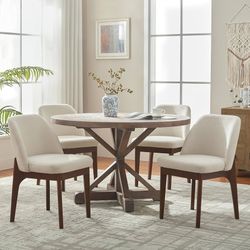 1867d Modern Dining Chairs, Fabric Kitchen Chairs with Wood Legs and Padded Seats, Upholstered Side Chair for Kitchen Dining Room (Fabric, Linen Colo