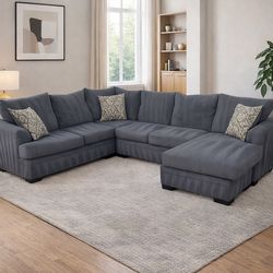 Ashley Furniture Charcoal Gray Sectional Sofa – Reversible Chaise L-Shaped Couch – Large Family