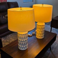 Modern White Ceramic Table Lamps – Matching Set of 2