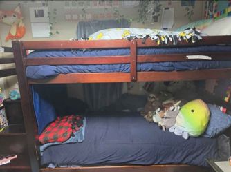 Cherry wood bunk bed with stairs. Twin over twin