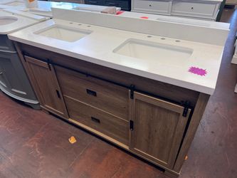 60 in. Double Sink Farmhouse Style Bathroom vanity with white top