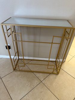 Gold Metal Console Table with Mirror Top