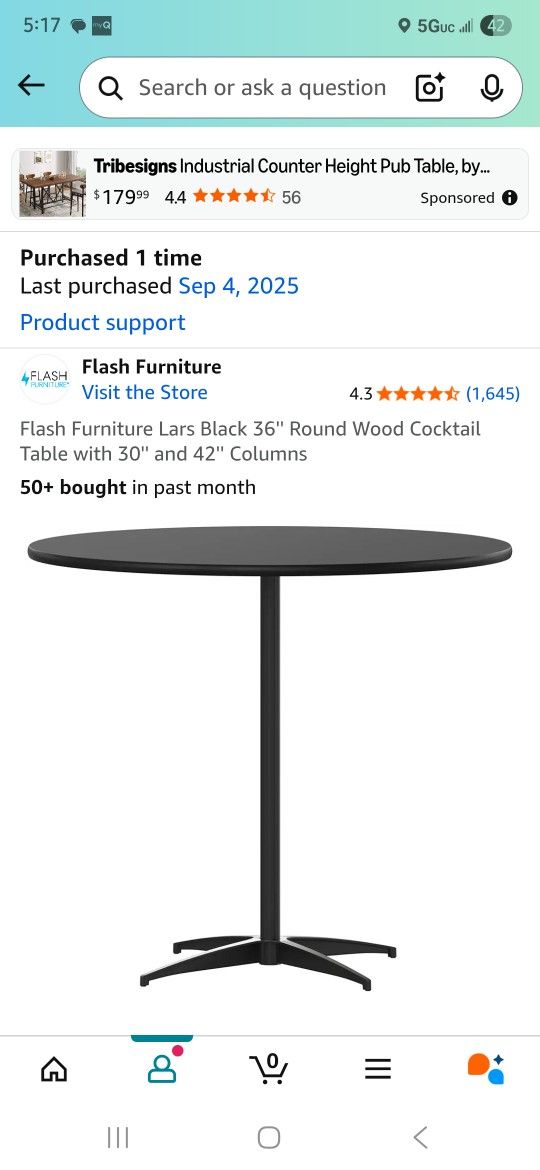 36" Round Table New. Lists For $140.00