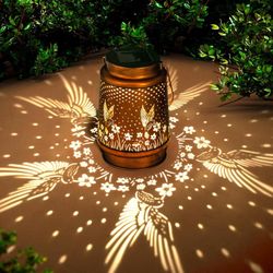 Solar Lanterns Outdoor Waterproof, Hummingbird Garden Decor Metal Hanging Decorative Solar Lights for Patio Yard Lawn Backyard Porch