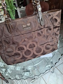 Coach Signature Op Art Tote Bag Brown