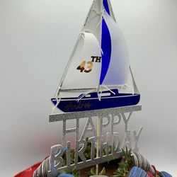 Sailboat Happy Birthday Cake Topper Customizable 