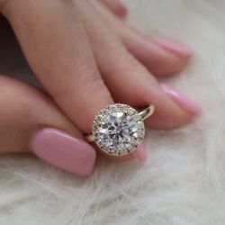 2CT Real Moissanite Solid Rose Gold Engagement Ring