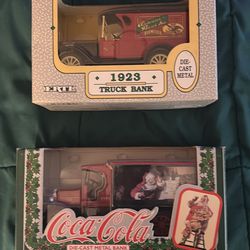 2 Vintage Die-Cast Metal bank trucks. (Coca-Cola (1993) & Budweiser (1992)) 6”-8”)