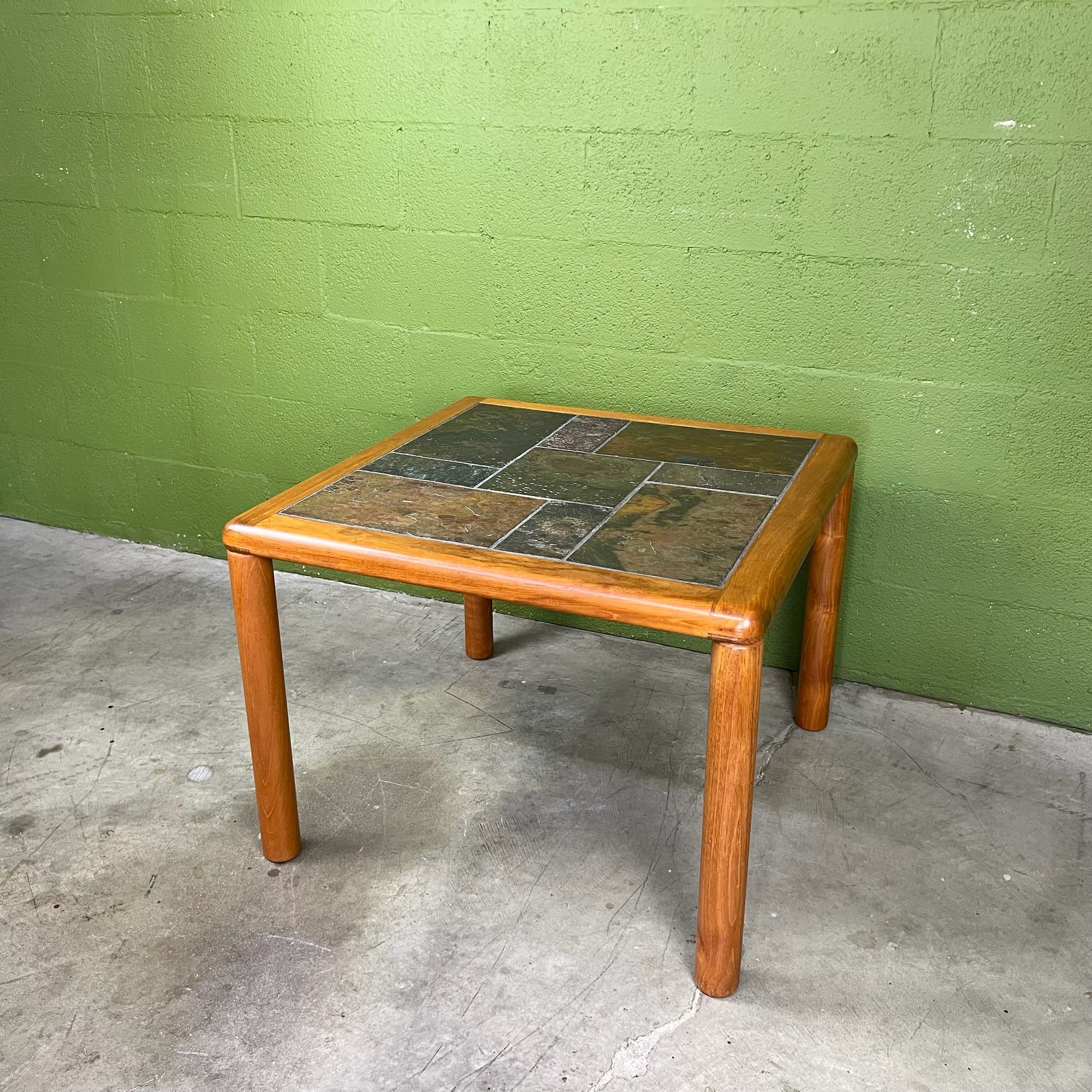 Danish Mid Century Modern Teak & Slate Tile Side Table