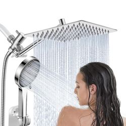 Shower Head,10”Rain Shower Head with Handheld Spray Combo and Adjustable Extension Arm/3-Way Flow Regulator/Shower System,High Pressure Rain Fall Hose