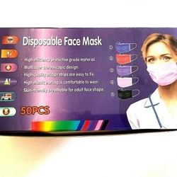 50pcs Face Mask Mouth & Nose Protector Disposable Masks Multi Colors