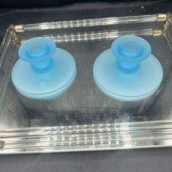 Vintage Fenton Celeste Blue Satin Stretch Glass Candle Holder Set of 2