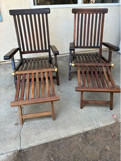 Vintage teak steamer chairs w/ new cushions