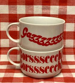 Vintage Taste Setter by Sigma Graphic Gourmet soup mugs Gazpacho Borscht 1970s