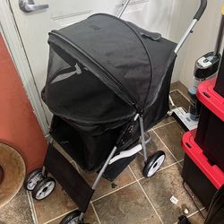 Gymax 4-Wheel Folding Pet Stroller Pet Travel Carrier with Storage Basket, Black