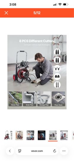 VEVOR Drain Cleaner Machine 100 FT × 3/8 Inch, Auto Feed Sewer Snake Auger on Wheels