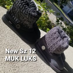 New Girls Size 12 Muk Luk Winter Fashion Boots Gray & Black 