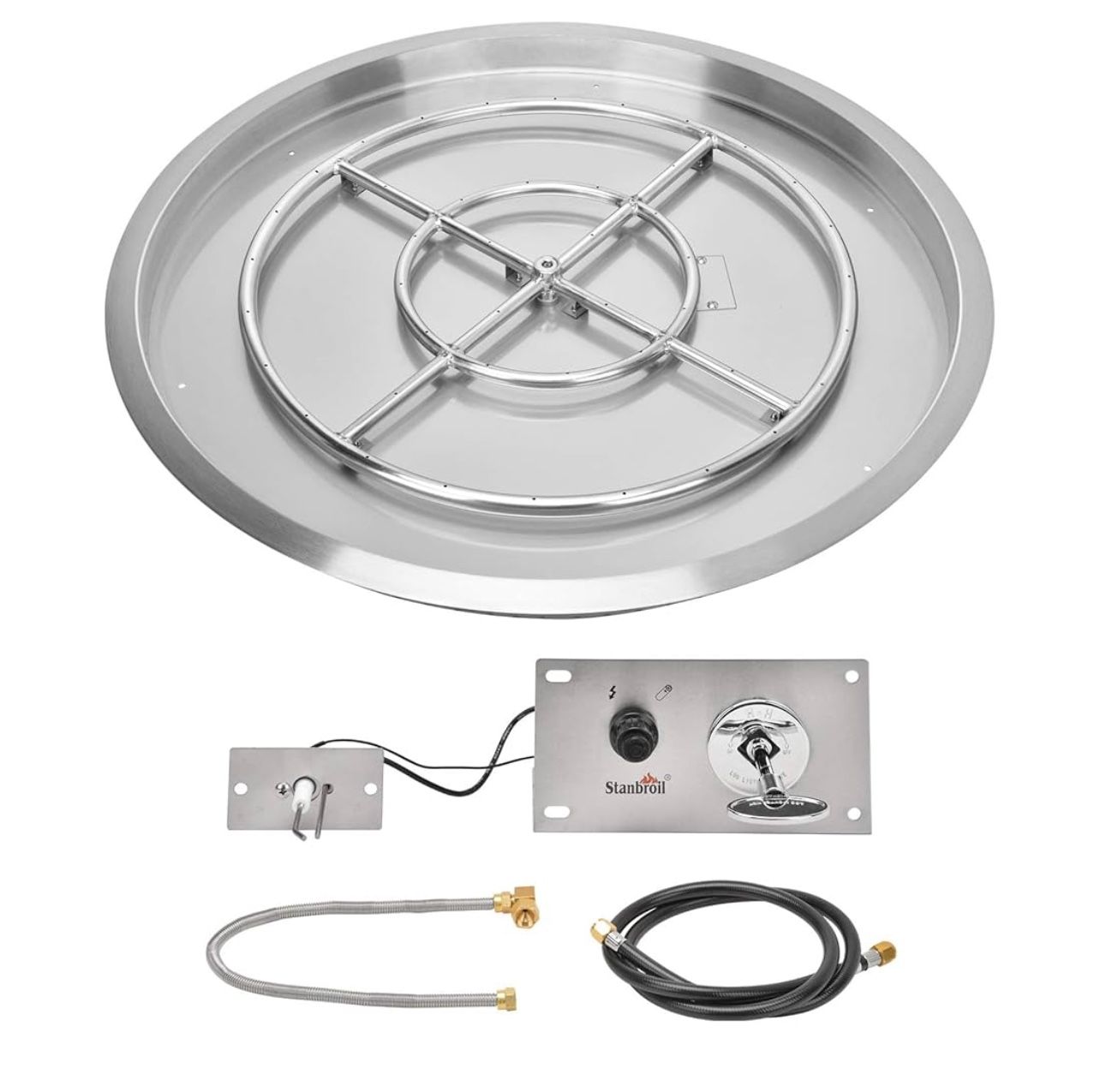 Stanbroil 31 Inch Drop-in Round Natural Gas Fire Pit Kit with Spark Ignition Kit, 304 Stainless Steel Gas Firepit Burner Insert for Outdoor Indoor- Na