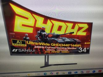 SANSUI 34 INCH 240HZ ULTRAWIDE CURVED GAMING MONITOR UWQHD 3440 X 1440, 1500R, HDR400, FAST VA PIP/PBP, AIPQ 9 VISUAL ENHANCE