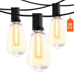 LED Outdoor String Lights, 50FT, 2700K Dimmable Outside Patio Lights with 15 S14 Shatterproof Bulbs E12 Socket Base, Waterproof Hanging Lights for Por