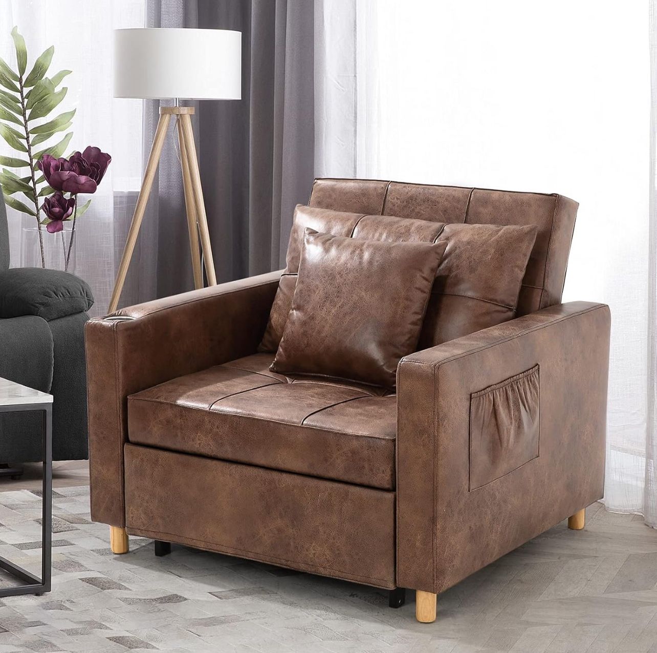 2 / YODOLLA 3-in-1 Sofa Bed Chair, Single Sleeper Chair Bed with Adjust Backrest Into a Sofa,Lounger Chair,Single Bed,Converti