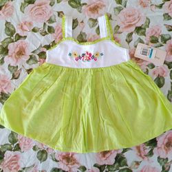 ❤️ Baby Girls Lime Green Sundress with Embroidered Flowers! 🌼 24 Months! NEW!
