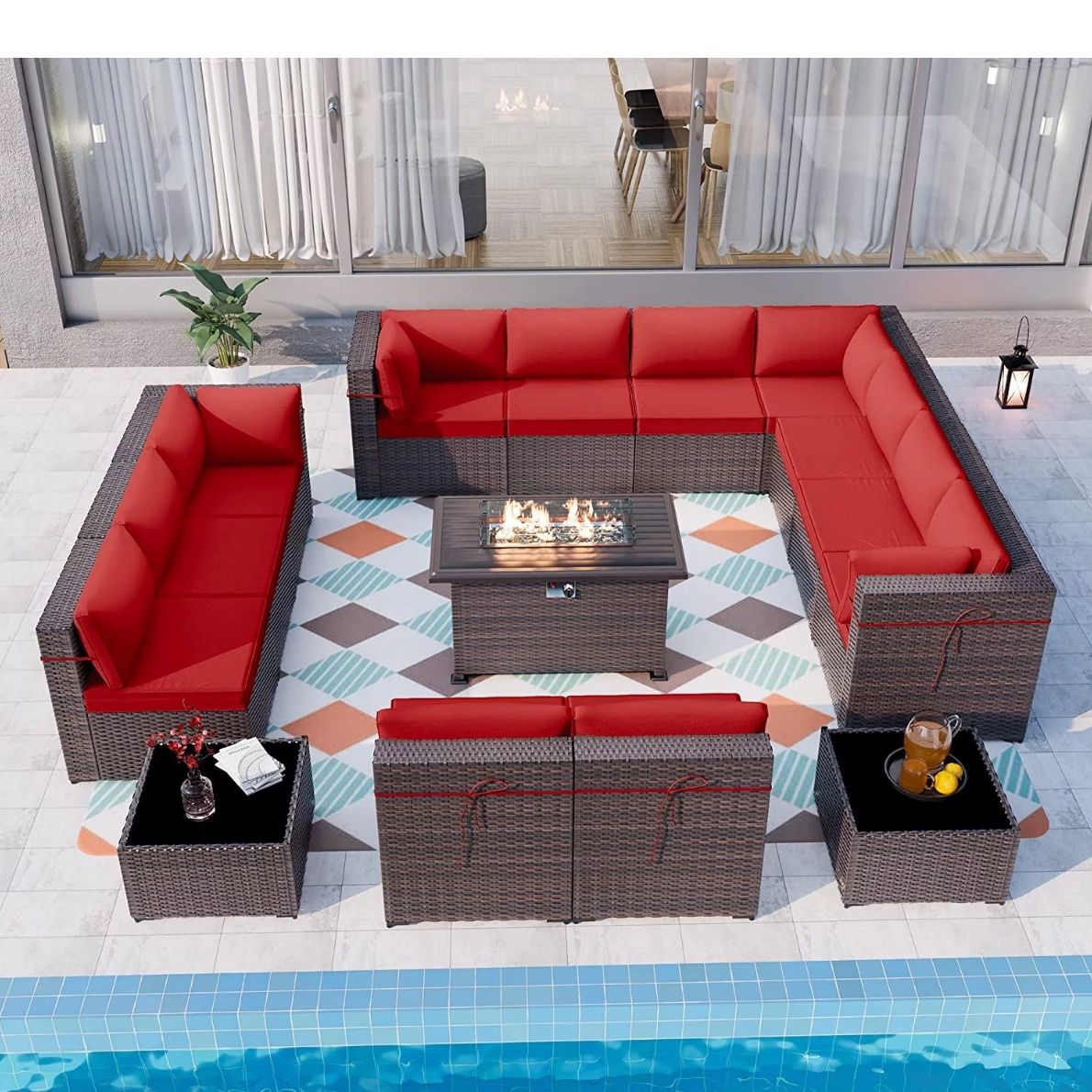 NEW 15 Pieces Outdoor Patio Furniture Set W/ Fire Pit 