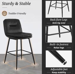 Augustus Series  Bentwood Barstool 26” Set Of 2  Product Dimensions 17.7"D x 21.5"W x 35.8"H Color Black Frame Material Metal Seat Material Type Faux 