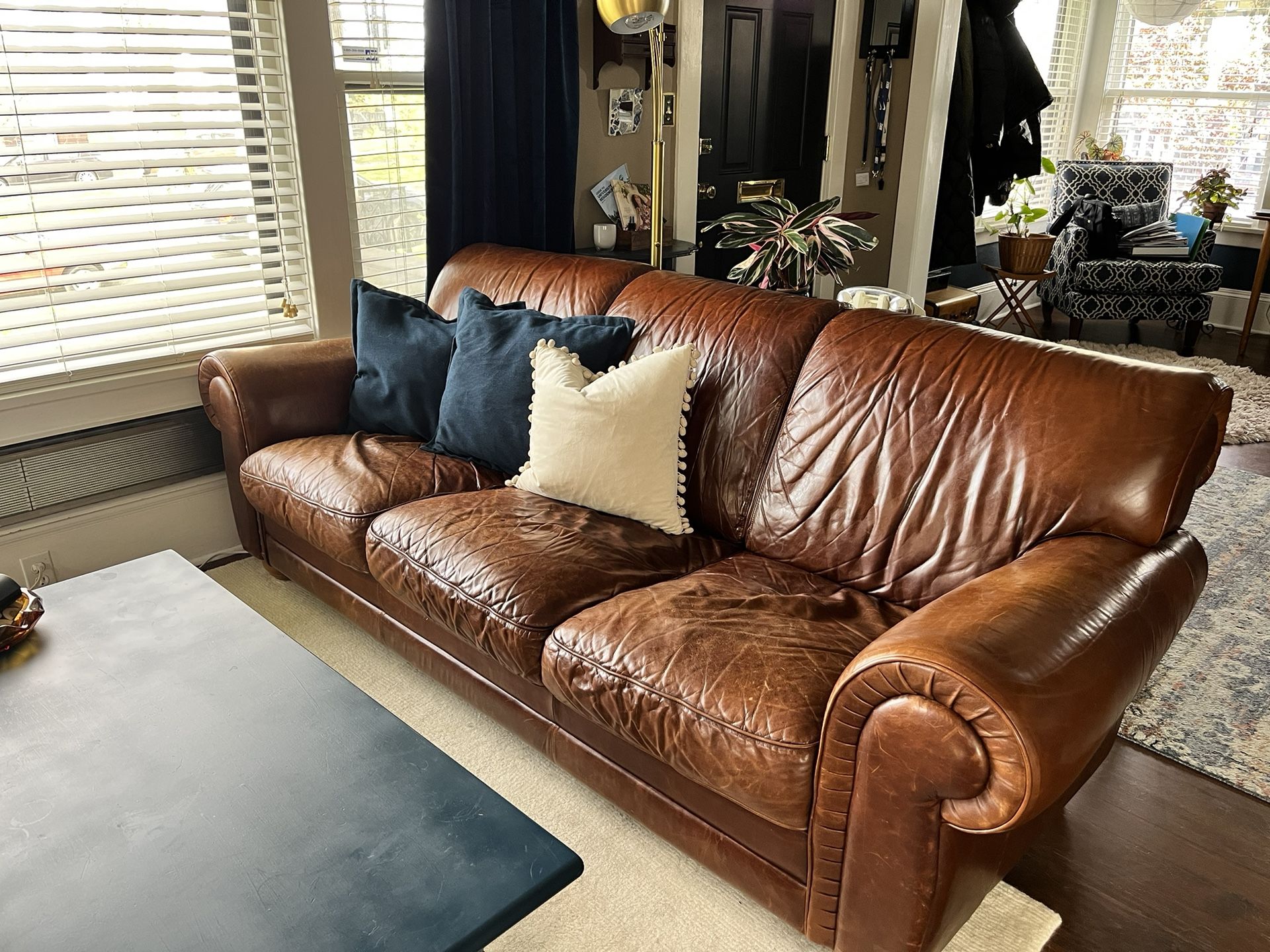 Sable Brown Leather Couch Chair and ottoman
