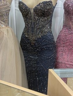 Midnight grey full bling prom/night gown dress with white fur shawl (only worn once ) #glamour #party #classy