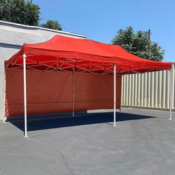 (Brand New) $220 Heavy-Duty EZ Popup Canopy 10x20’ with (2 Sidewalls) Outdoor Gazebo, Carry Bag (Blue/Red)