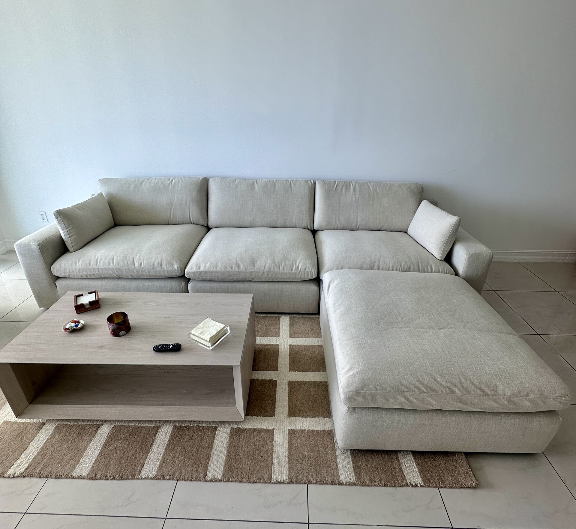 Beige Cloud Couch With Ottoman