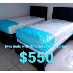 $550 For 2 Twin Bed Frame With 2 Mattress And 2 Box-spring Brand New Fast Delivery!!